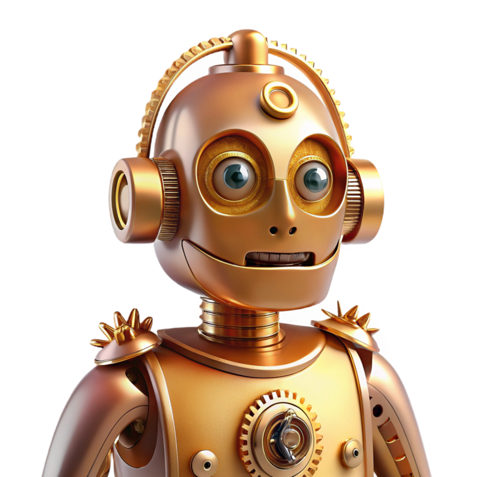 sumptuous minimalist Portrait of a whimsical clockwork robot with intricate gears and springs visible, soft steampunk lighting, digital art style museum quality png