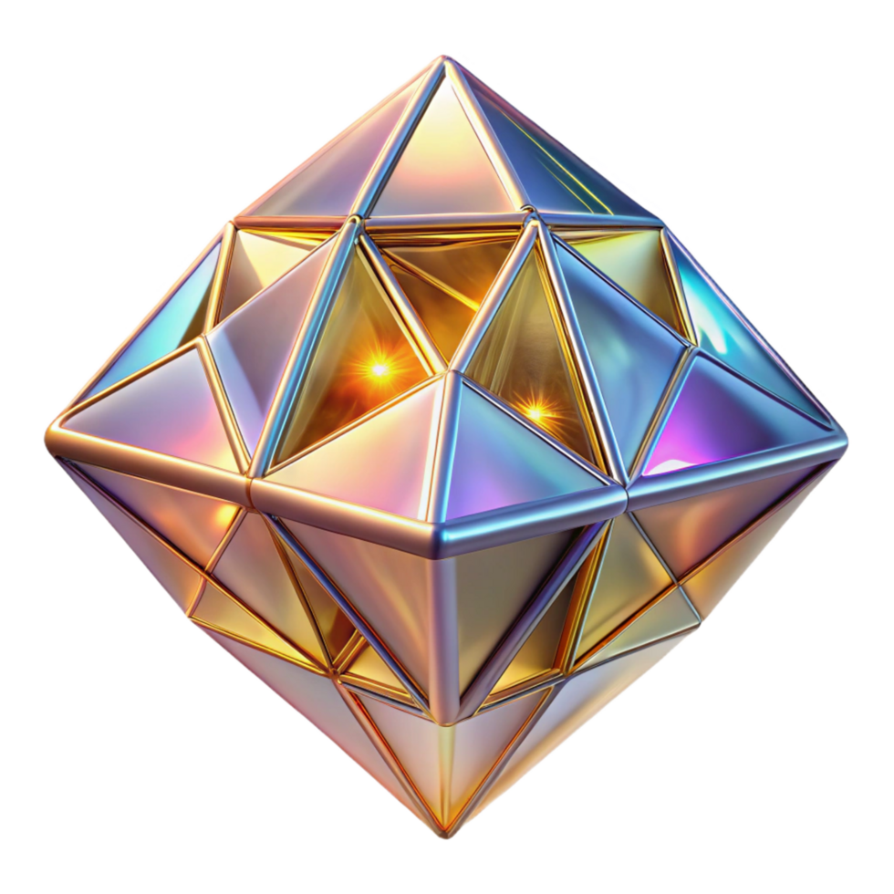 striking dreamy contemporary A kaleidoscope of tessellated triangles, shimmering with holographic textures, lit by a warm ambient glow, in a minimalist style expertly shot png