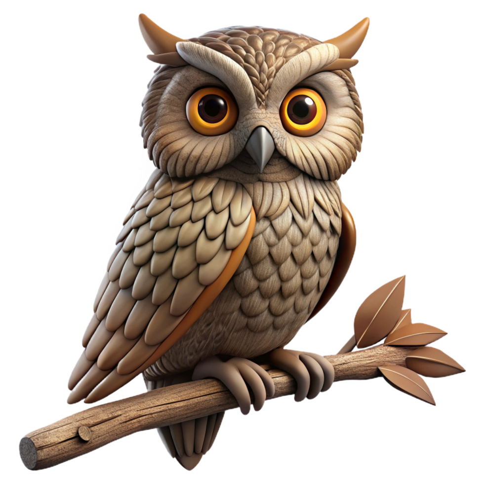 dramatic extraordinary A wise old owl perched on a branch, intricate feather details, realistic style, dim, mysterious lighting artisan png