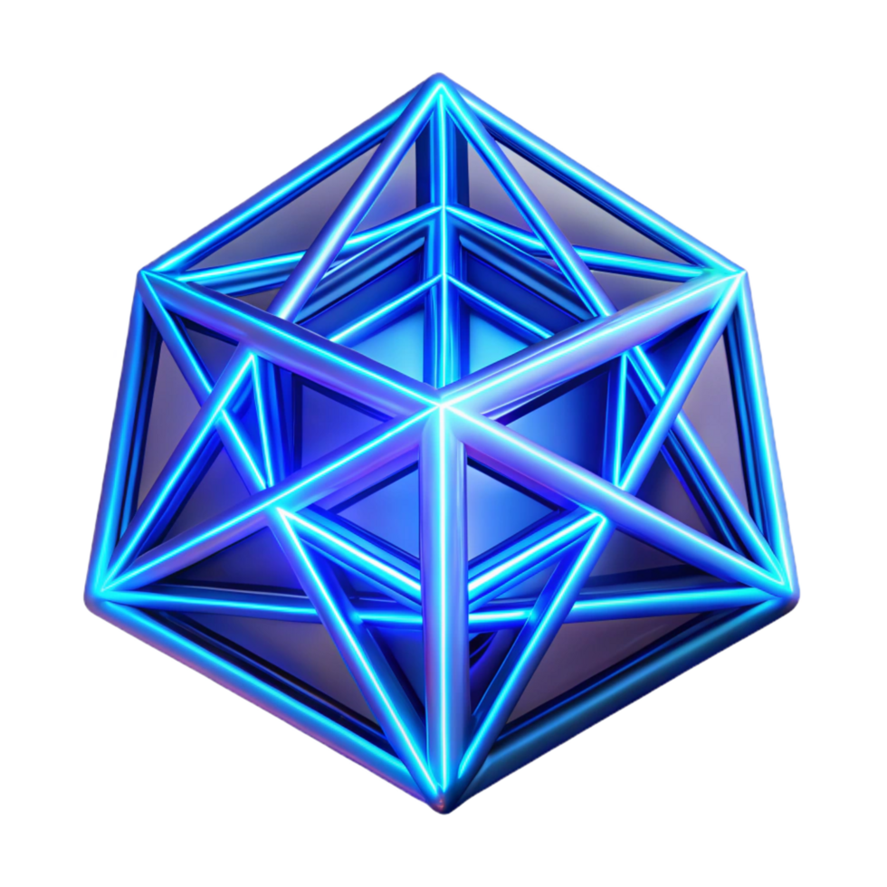 timeless retro A network of glowing neon lines, forming an abstract geometric pattern, under a dim, blue light. Synthwave style authentic png