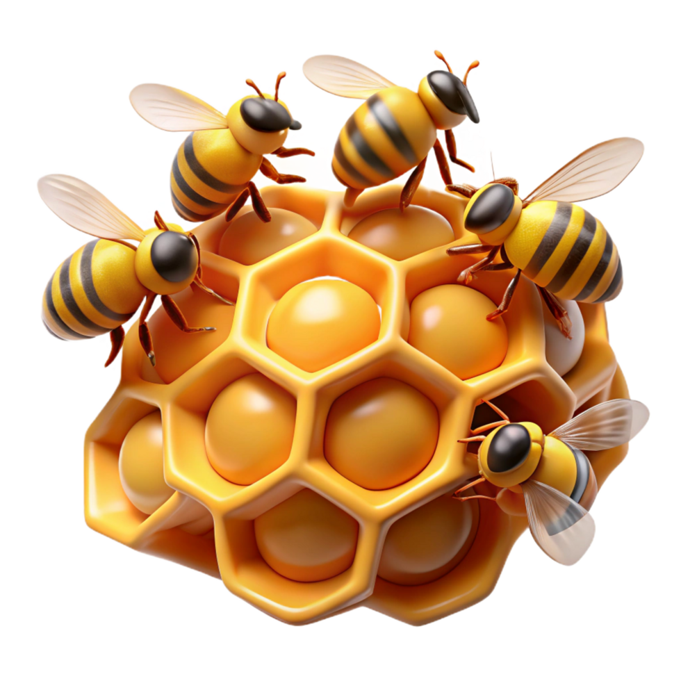 intense pristine A swarm of honeybees buzzing around a honeycomb, close up, macro photography style studio quality png