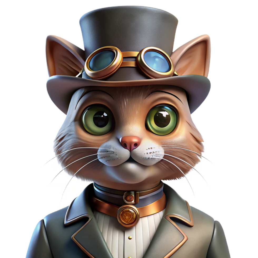 wonderful renaissance A portrait of a steampunk cat wearing a monocle and top hat, warm, Rembrandt lighting, realistic style original png