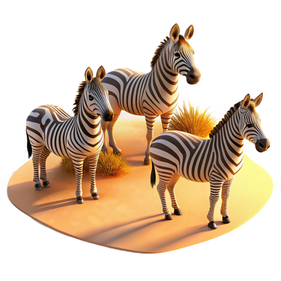 majestic futuristic A group of zebras grazing on the African savanna, warm lighting and long shadows, in a naturalistic style impeccable png