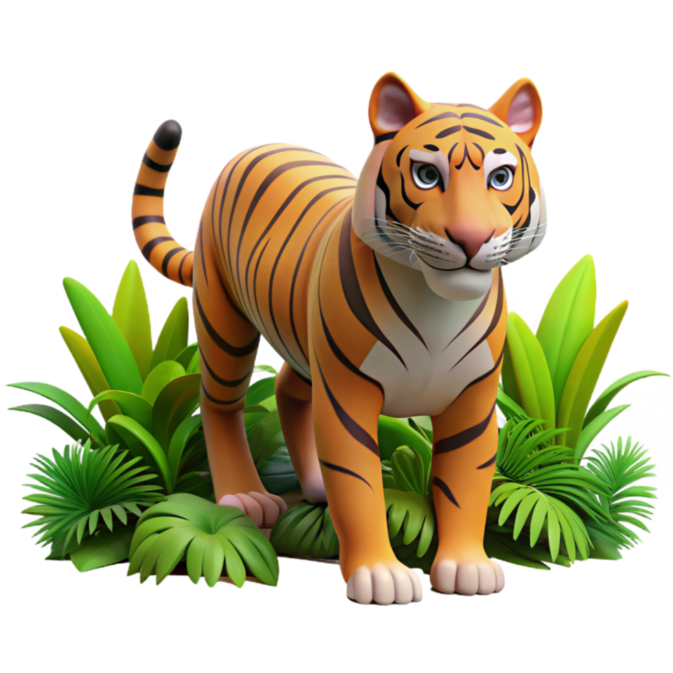 spectacular notable A powerful tiger stalking through the jungle, dappled sunlight and lush vegetation, in a realistic style png