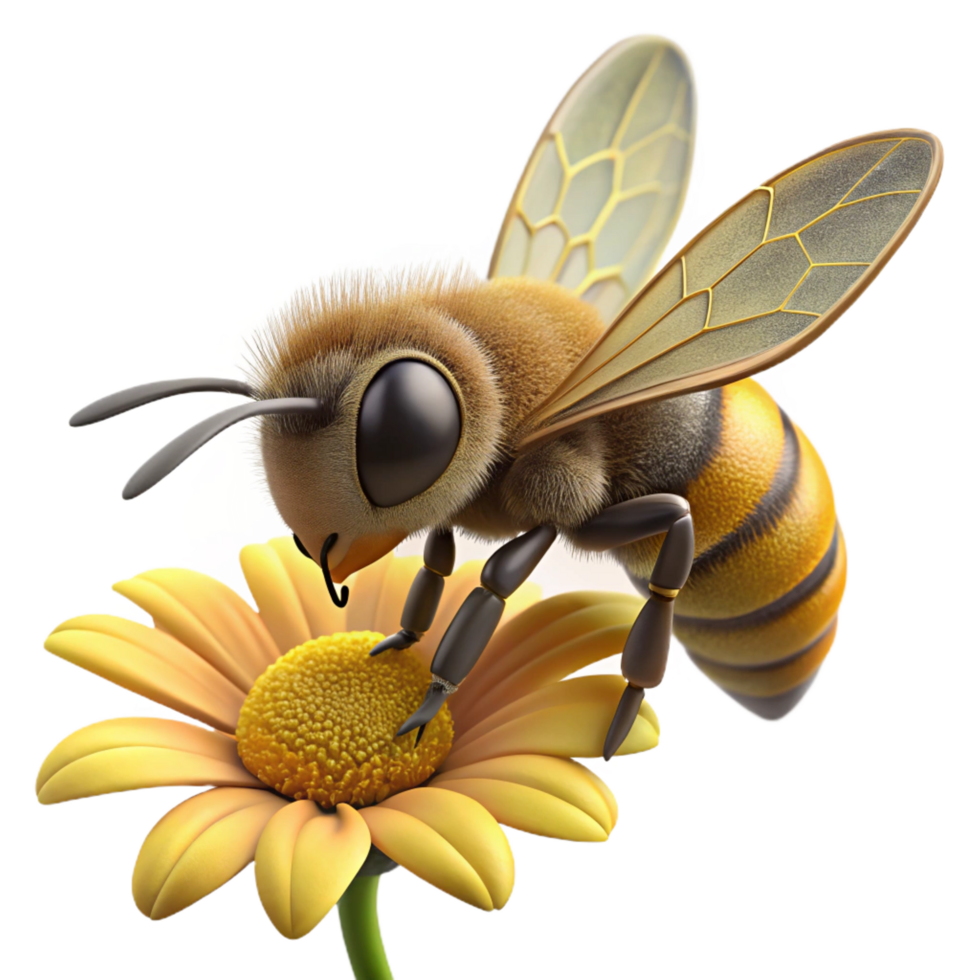 standout artistic A close up of a bee collecting pollen from a flower. Macro photography, detailed textures detailed png
