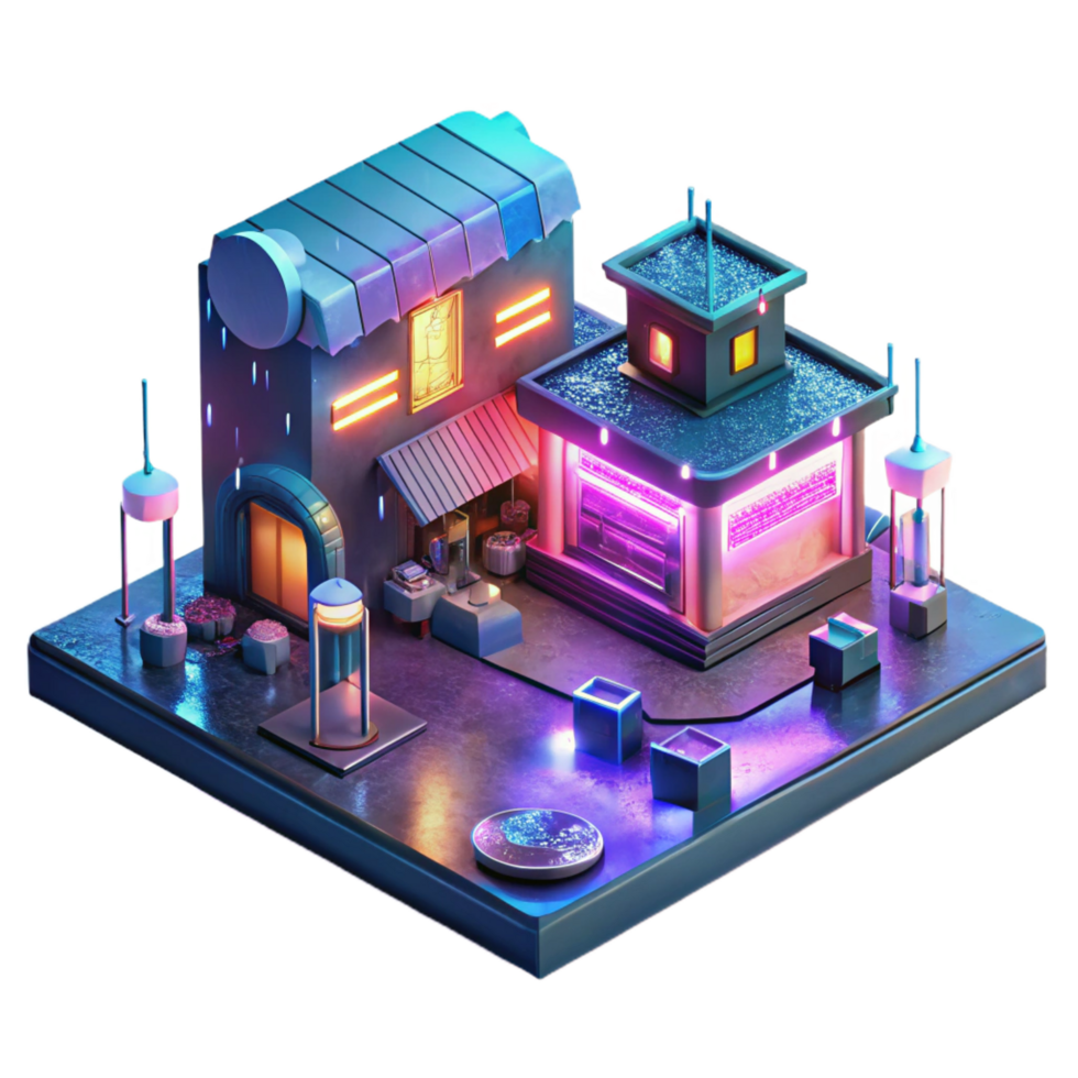 playful mesmerizing A bustling cyberpunk marketplace, neon signs in kanji reflecting in puddles on the slick, rain soaked streets, gritty and vibrant, cinematic lighting high quality png