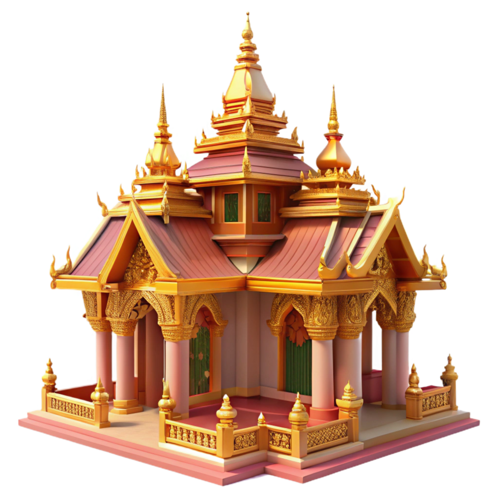 distinctive retro A traditional Thai temple, ornate golden details, vibrant colors, intricate carvings, detailed architecture, ultra HD png