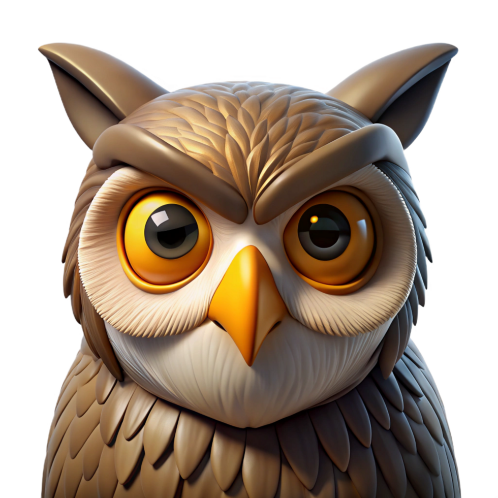 dynamic breathtaking Portrait of a wise old owl with piercing yellow eyes, detailed feather textures, and a serious expression. Warm, natural lighting. Realistic animal portrait style expertly shot png