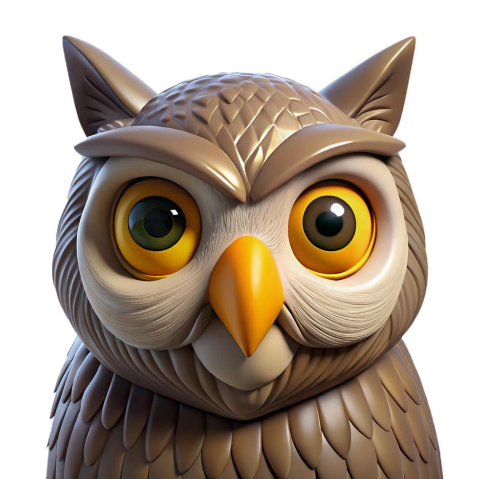 striking distinctive Portrait of a wise old owl with piercing yellow eyes, detailed feather textures, and a serious expression. Warm, natural lighting. Realistic animal portrait style png