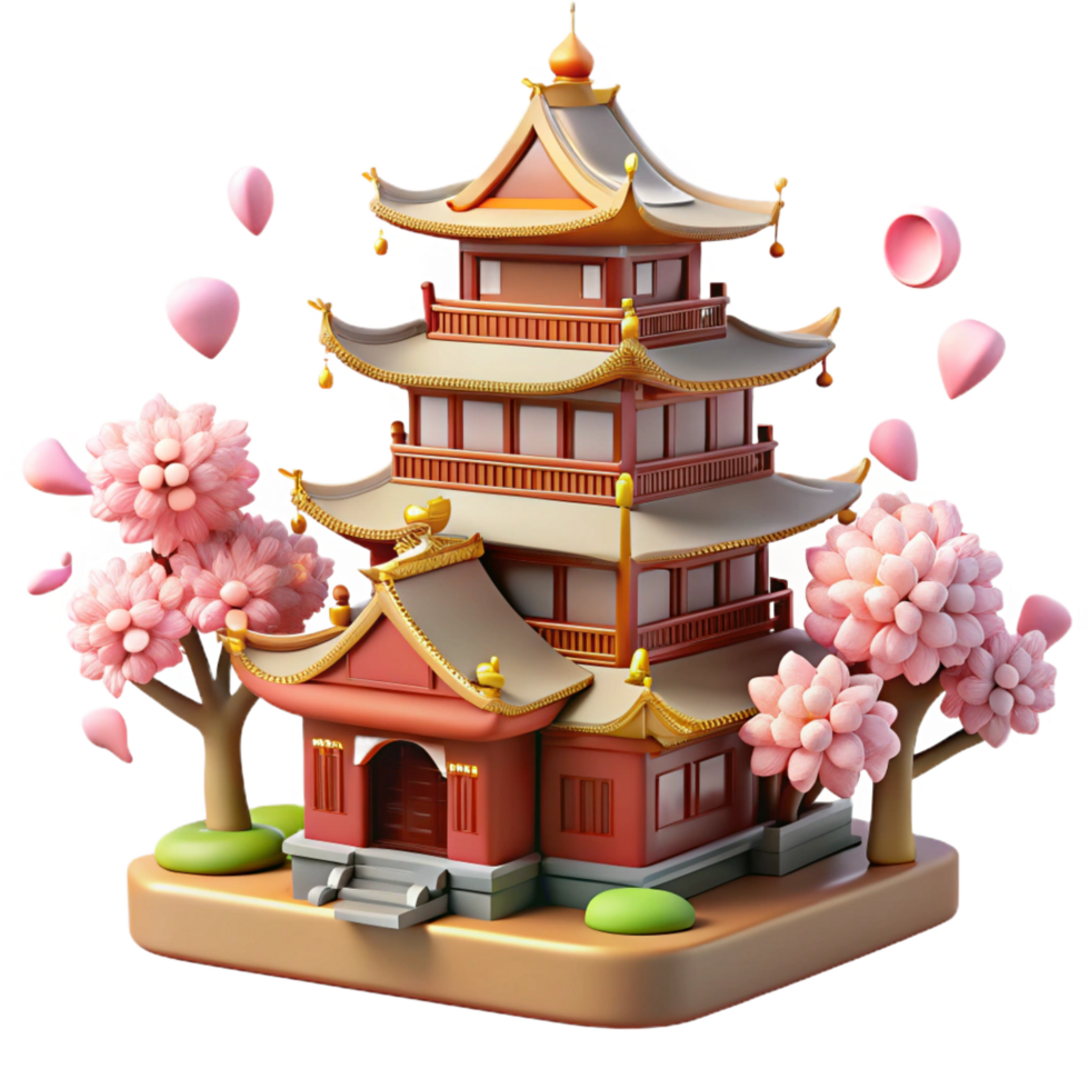 energetic immaculate Traditional Japanese castle, intricate wooden details, cherry blossoms in bloom, soft spring light, traditional Japanese style gallery standard png