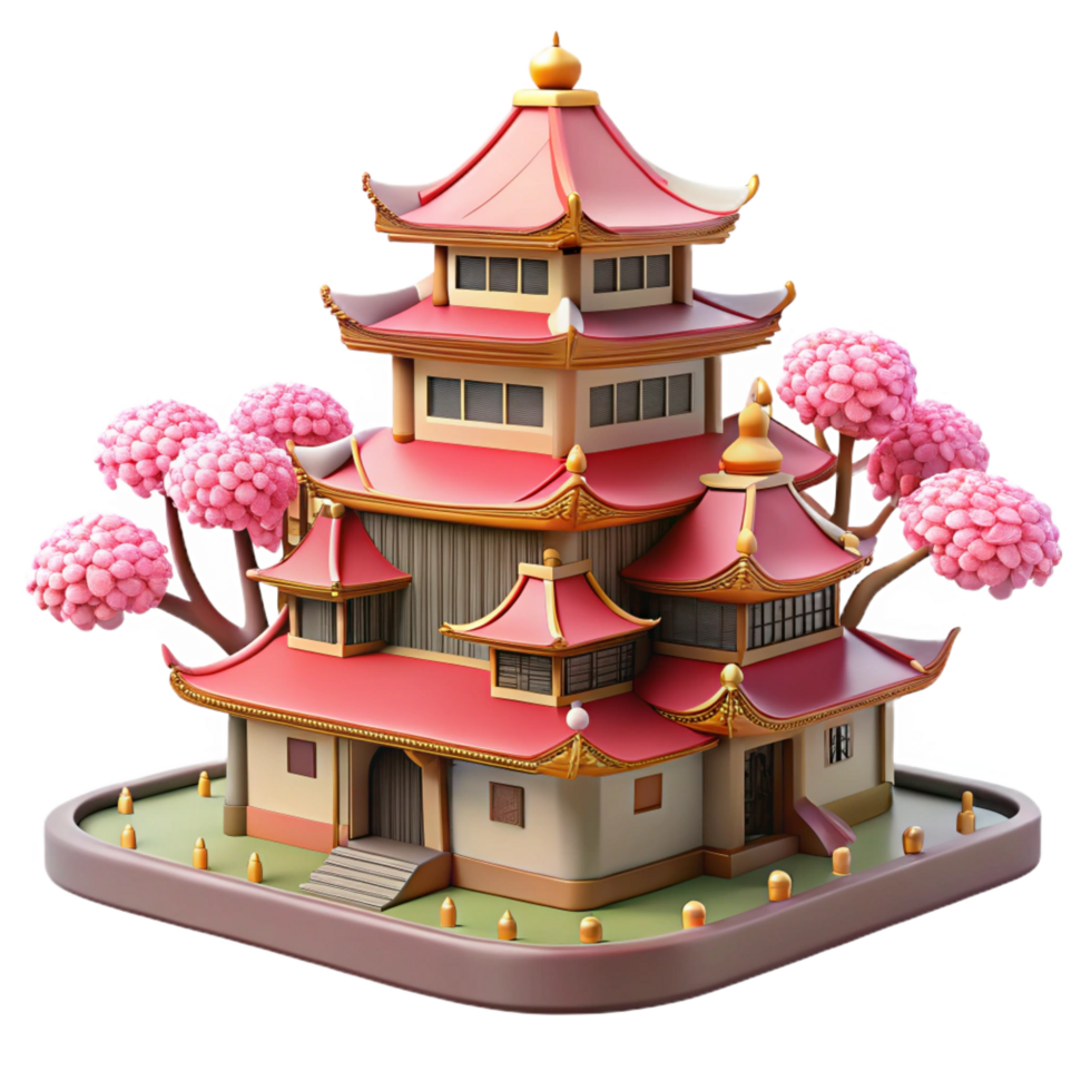 spectacular calm industrial A traditional Japanese castle, surrounded by cherry blossoms, vibrant spring colors, detailed architecture, ultra HD png