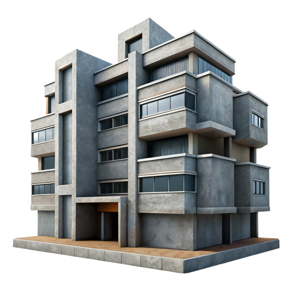 exemplary futuristic Brutalism inspired concrete apartment complex, overcast sky, gritty realism, muted colors, fine detail png