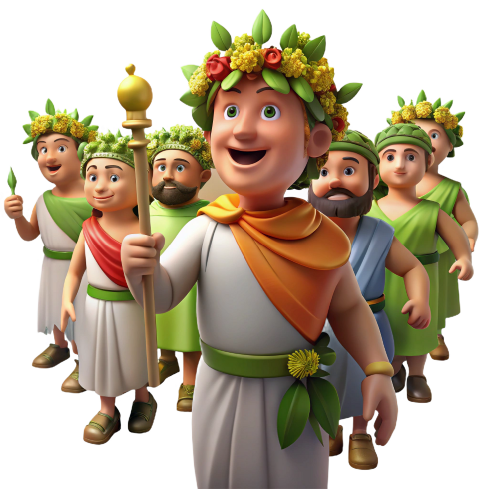 gorgeous dreamy avant garde A festive Dionysus leading a procession of revelers, crowned with ivy, vibrant and lively, genuine png