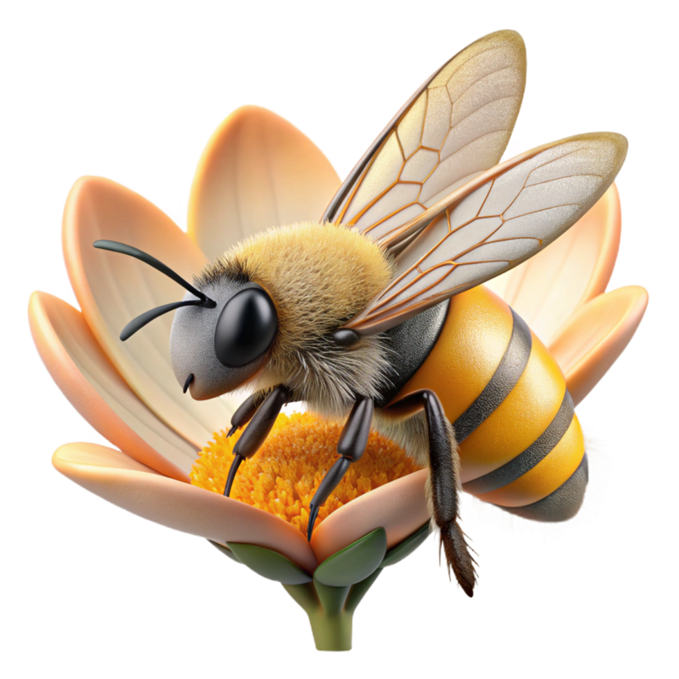 beautiful renaissance A close up of a bee collecting pollen from a flower. Macro photography, detailed textures masterfully captured png