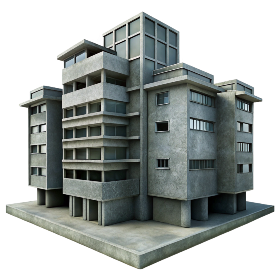 mesmerizing tranquil tropical A Brutalist concrete apartment complex, harsh shadows, overcast sky, dystopian atmosphere, photorealistic, ultra HD png