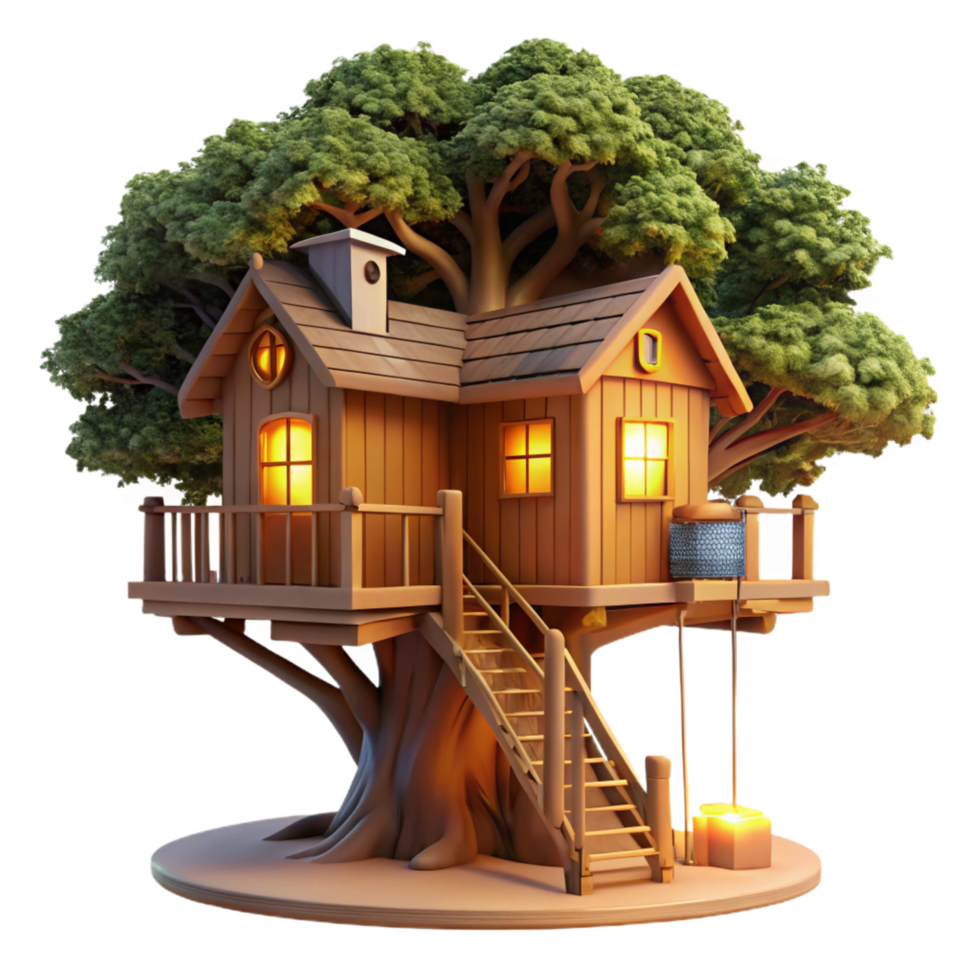 mesmerizing rare Treehouse built into giant sequoia, warm evening light, rustic style, digital art, png