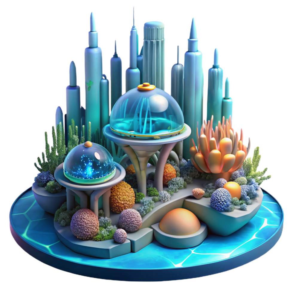 spectacular classic Underwater city, bioluminescent coral reefs, futuristic architecture, science fiction style, digital painting, refined png