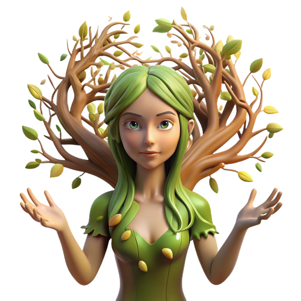 joyful gorgeous A beautiful dryad merging with a tree, dappled sunlight, surreal style premium png