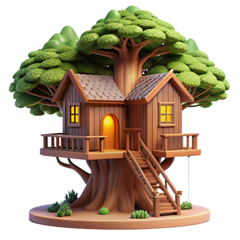 ethereal pristine Treehouse built into giant sequoia, warm evening light, rustic style, digital art, 8K png