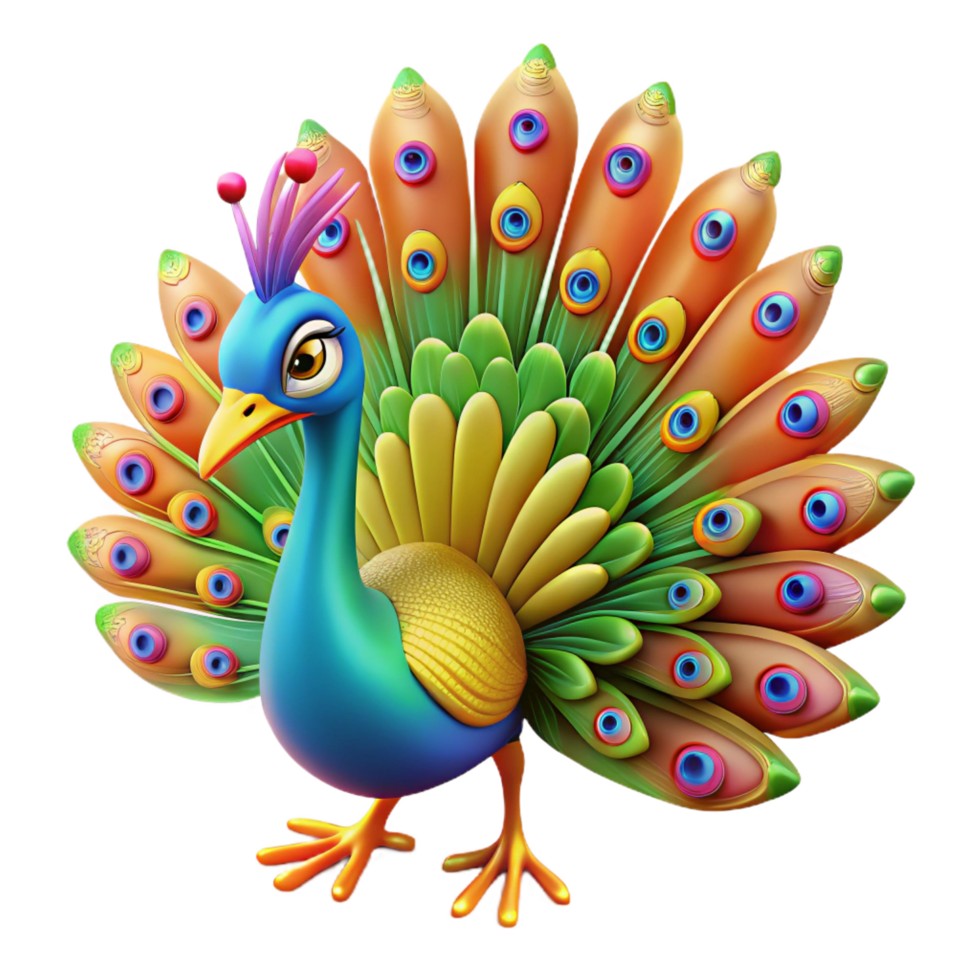 exquisite remarkable A colorful peacock displaying its feathers, vibrant colors and intricate details, in a decorative style png