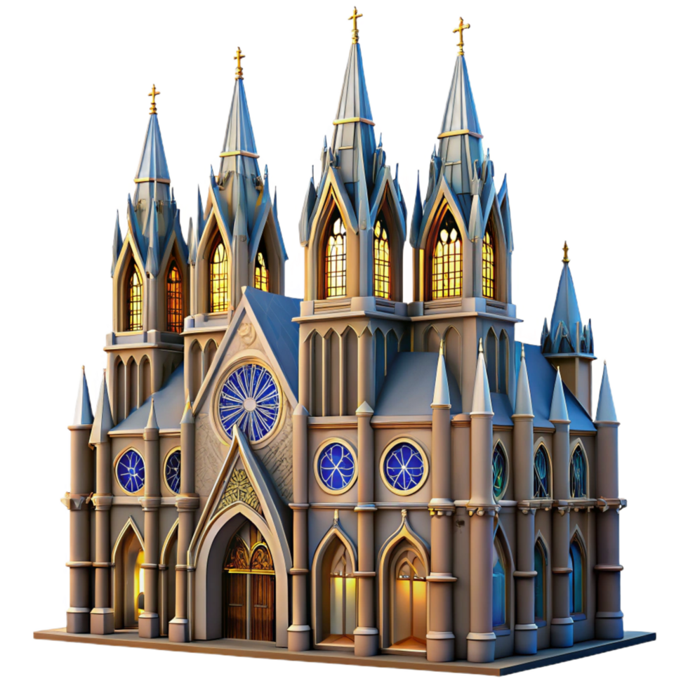 exquisite exemplary A towering Gothic cathedral, intricate stained glass windows, dramatic lighting, highly detailed, photorealistic, png