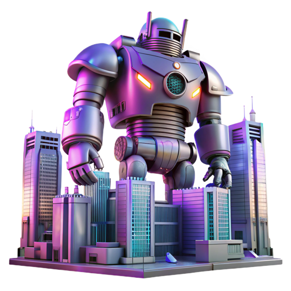 enchanting dynamic impressionist A giant robot disguised as a building, cyberpunk city backdrop, neon lights, cinematic, studio quality png