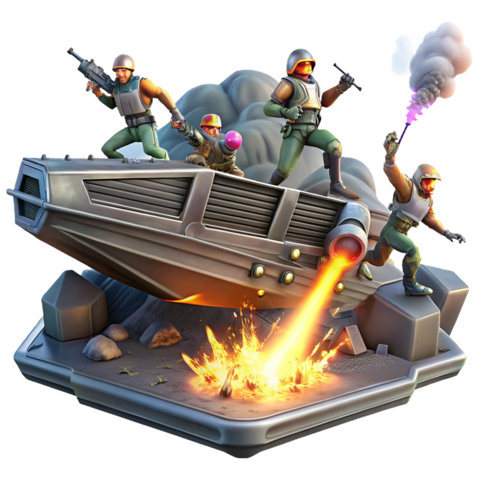 rare classic A group of space pirates boarding a derelict spaceship, laser fire illuminating the scene, smoke and debris filling the air. Comic book style, dynamic composition professional png
