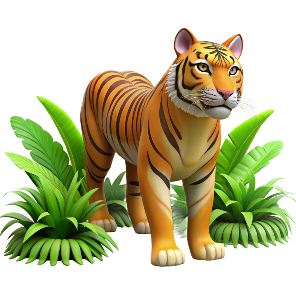majestic tropical A powerful tiger stalking through the jungle, dappled sunlight and lush vegetation, in a realistic style authentic png