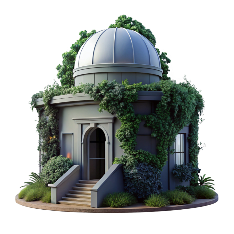 breathtaking intense art deco An abandoned observatory, overgrown with vines, starry night sky, romanticism style, digital painting, exclusive png