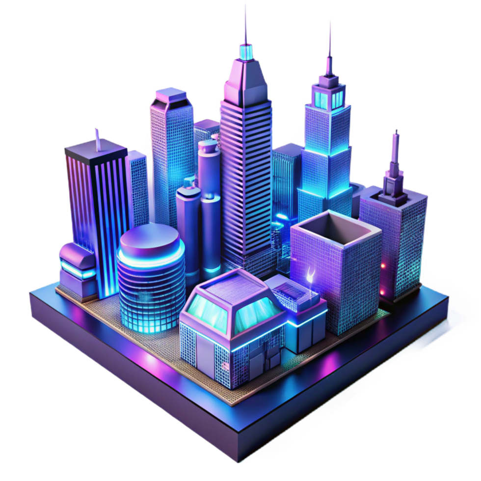picturesque rustic Futuristic cityscape at night, neon lights reflecting on sleek buildings, cyberpunk style, cinematic lighting, studio quality png