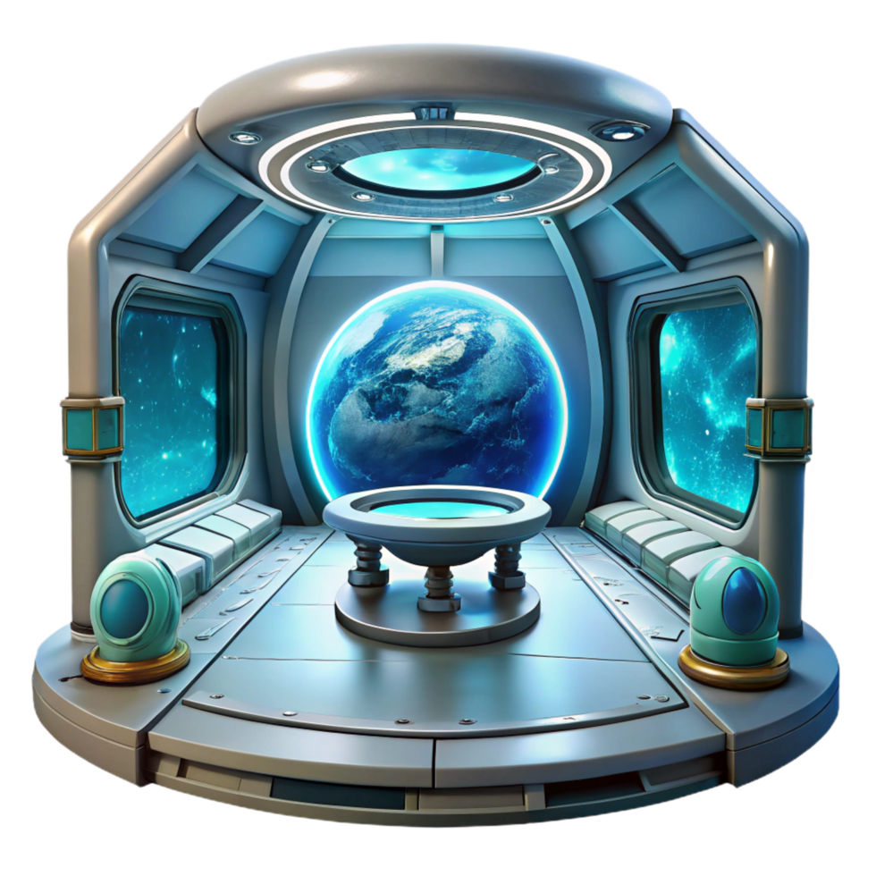 elegant unparalleled Space station interior with views of Earth, artificial light, sci fi style, cinematic, png