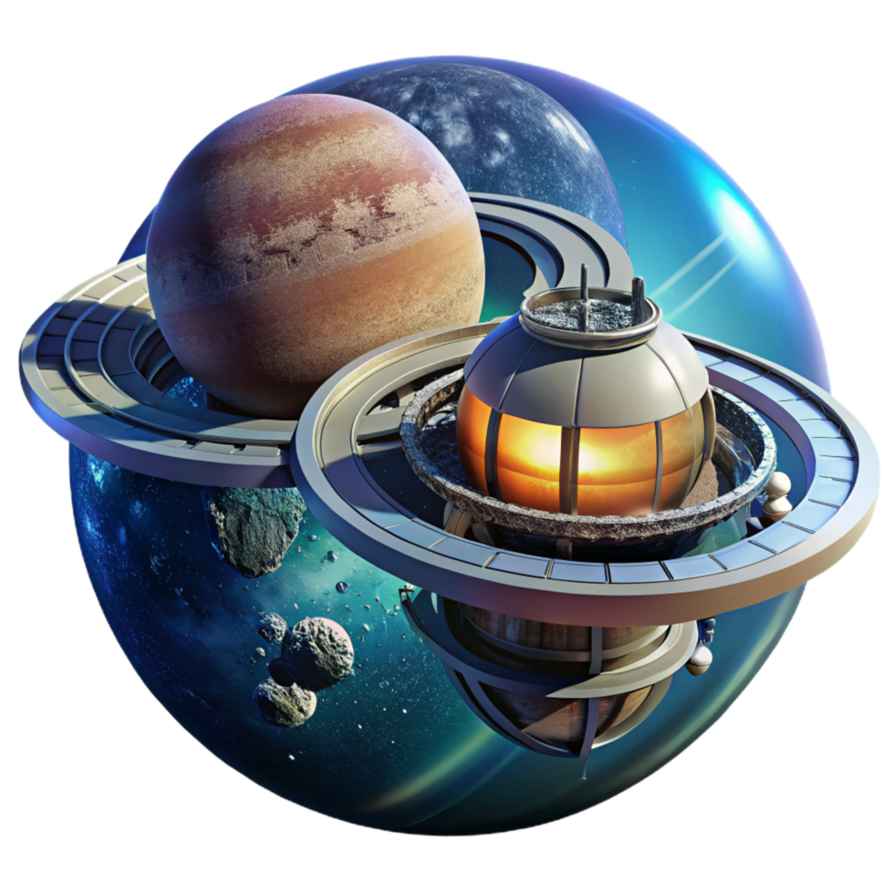 pristine reflective baroque A futuristic space station, orbiting a gas giant, dramatic lighting, science fiction style, photorealistic, genuine png