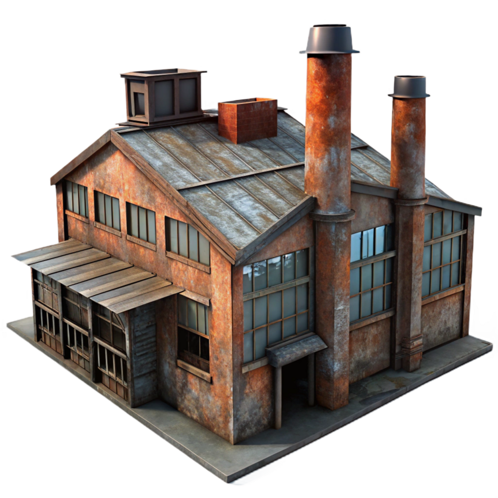 dreamy elegant An abandoned industrial factory, rusty metal, broken windows, eerie atmosphere, dimly lit, photorealistic, 4K png