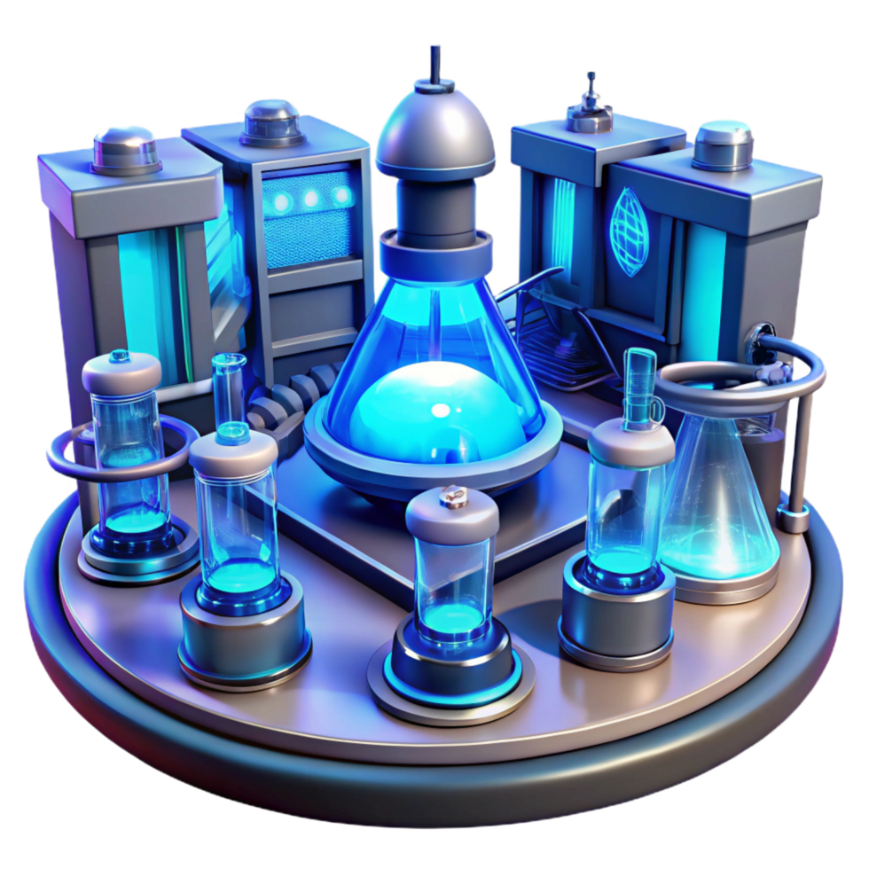 sumptuous baroque A futuristic laboratory filled with glowing equipment, sterile, blue lighting, science fiction style sharp png
