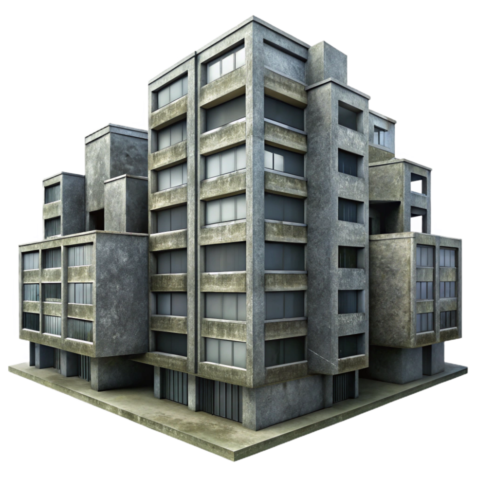 extraordinary impressionist A Brutalist concrete apartment complex, overcast sky, gritty and realistic, urban photography style, professional png
