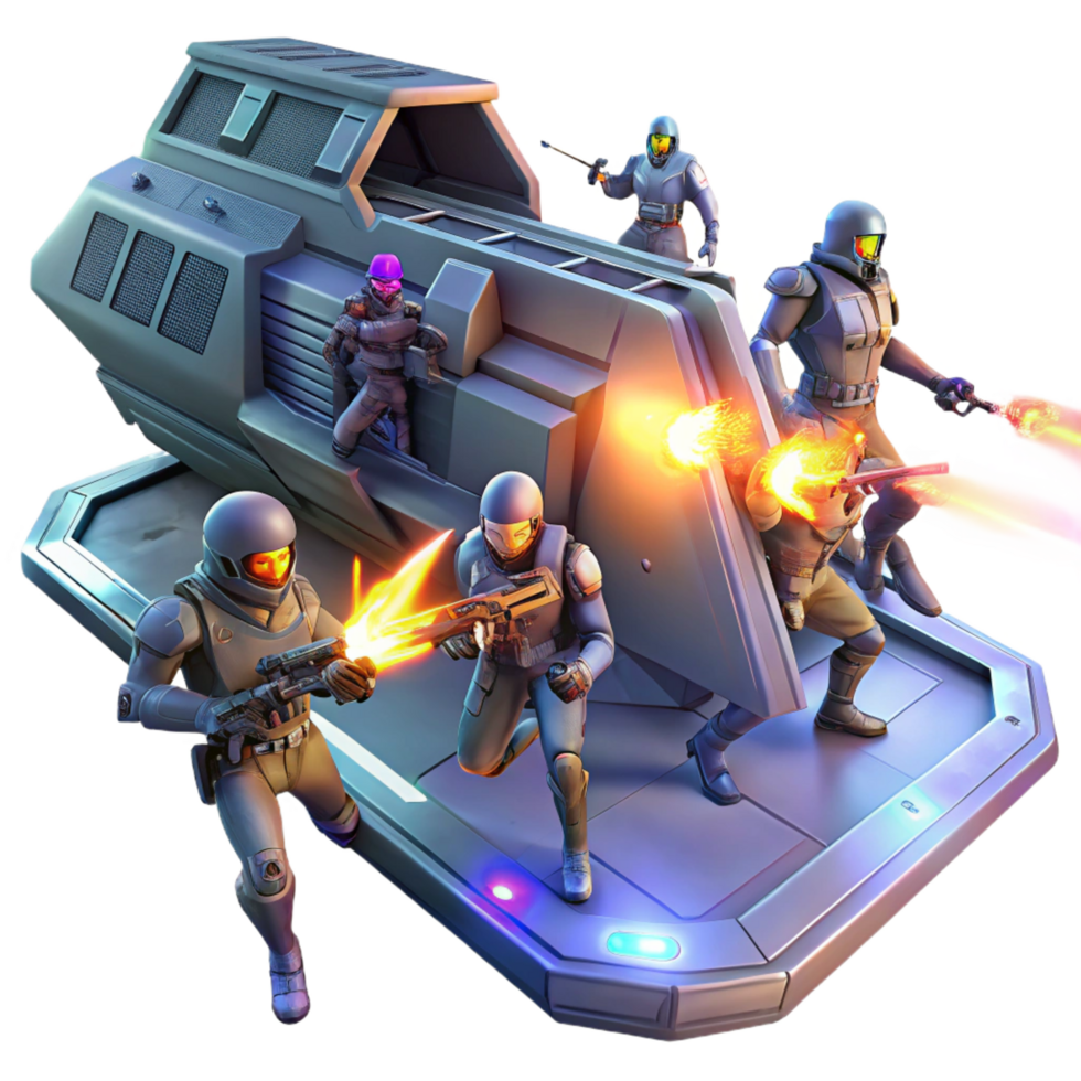 exemplary organic A group of space pirates boarding a derelict spaceship, laser fire illuminating the darkness, chaotic and intense, comic book style 8K png