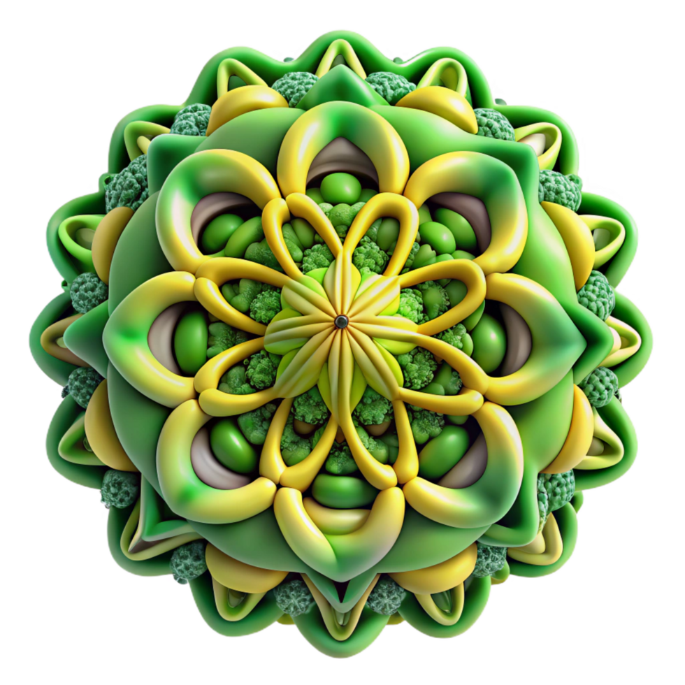 impressive mysterious mid century A complex fractal pattern in shades of green and yellow, intricate details with high contrast, Mathematical Art style studio quality png