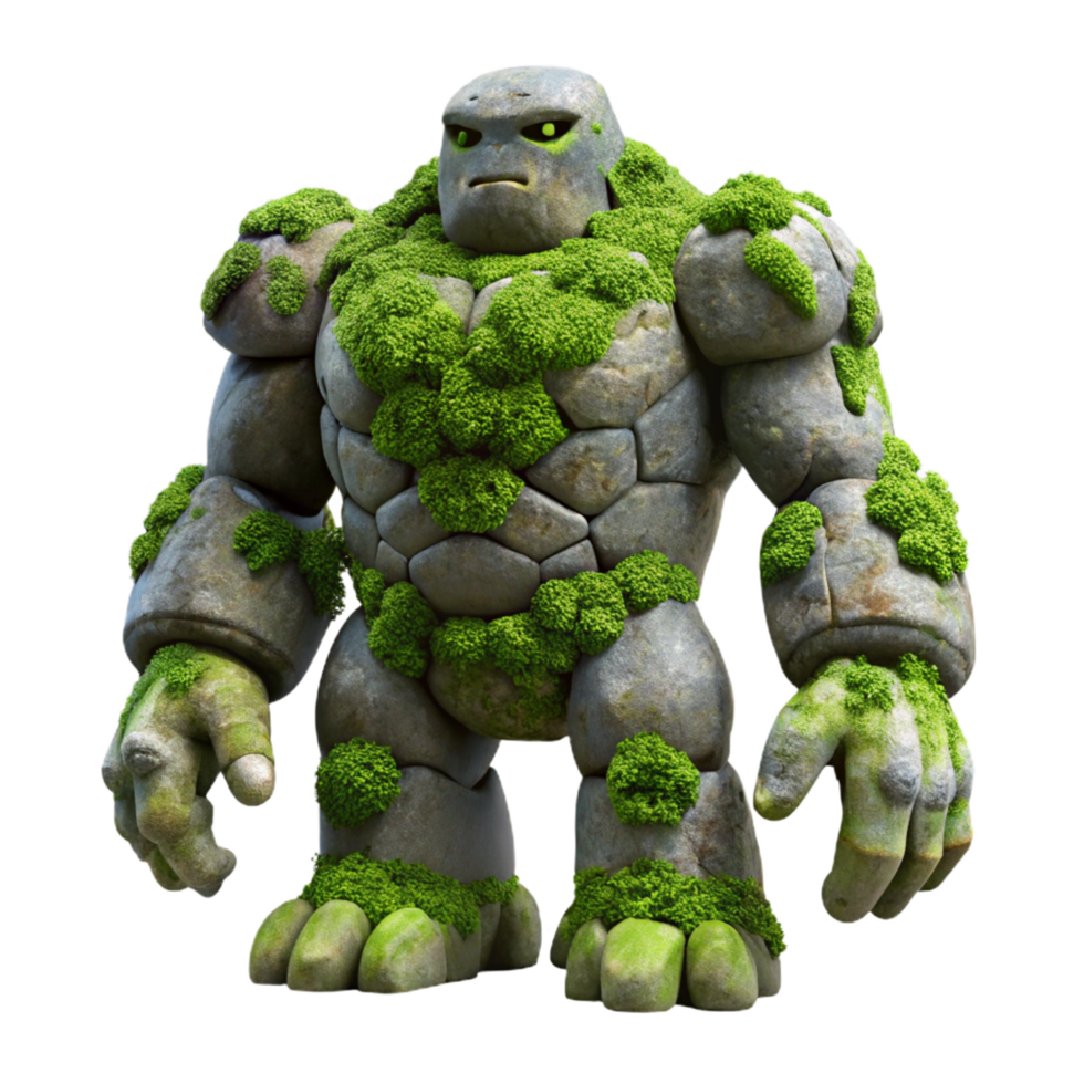alluring victorian A towering stone golem covered in vibrant moss and lichen, overcast lighting, matte painting style detailed png