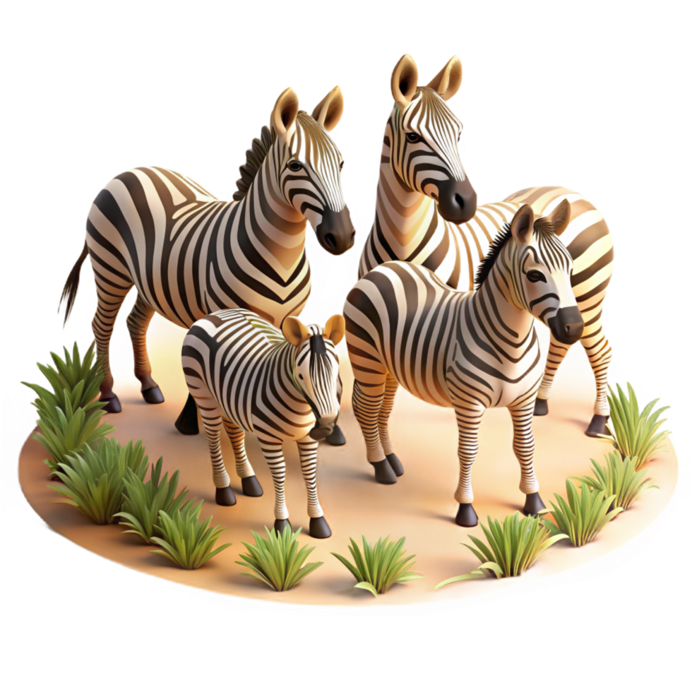 vibrant tropical A group of zebras grazing on the African savanna, warm lighting and long shadows, in a naturalistic style high quality png