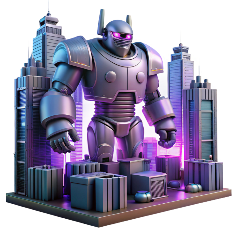 majestic distinctive A giant robot disguised as a building, cyberpunk city backdrop, neon lights, cinematic, png