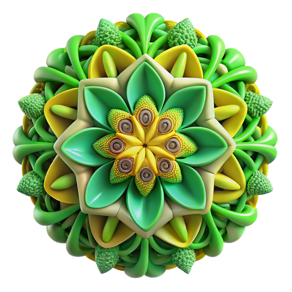 serene tropical A complex fractal pattern in shades of green and yellow, intricate details with high contrast, Mathematical Art style detailed png