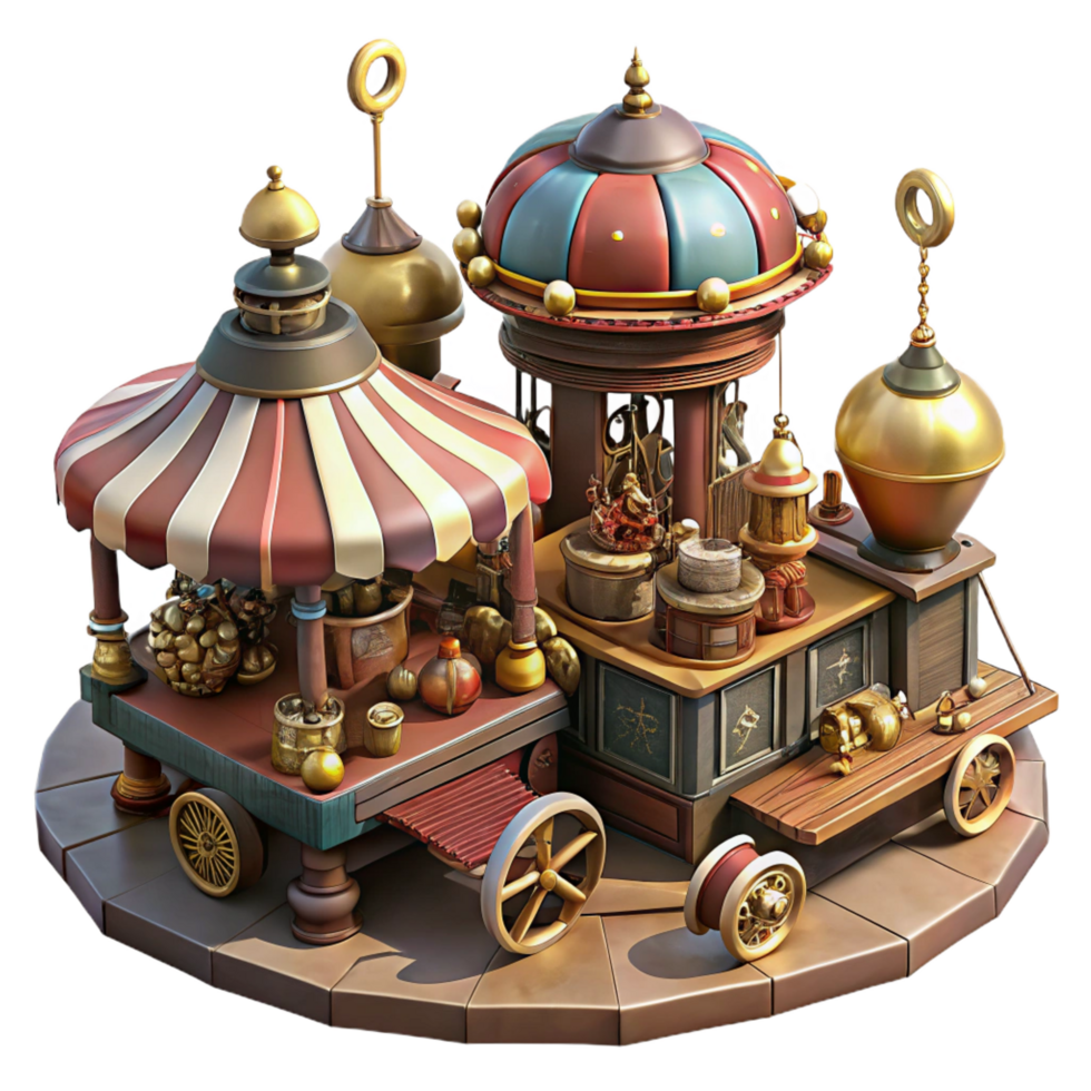 majestic playful gothic A bustling steampunk marketplace, filled with quirky vendors and bizarre inventions, diffused daylight, vibrant, painterly style genuine png
