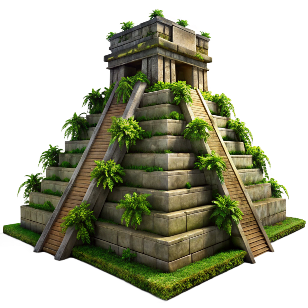 inspired classic An ancient Mayan pyramid temple, overgrown with vines, dramatic lighting, hyperrealistic, cinematic angle, 8K png