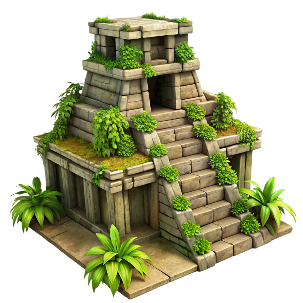 sumptuous passionate elegant A crumbling Mayan temple overgrown with jungle vines, dappled sunlight, hyperrealistic, detailed textures, flawless png