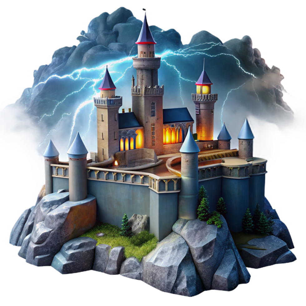 harmonious exquisite Medieval castle on a cliff, stormy sky, dramatic lighting, epic, fantasy style 8K png