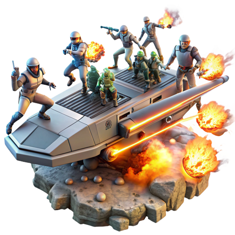 beautiful coveted A group of space pirates boarding a derelict spaceship, laser fire illuminating the scene, smoke and debris filling the air. Comic book style, dynamic composition png