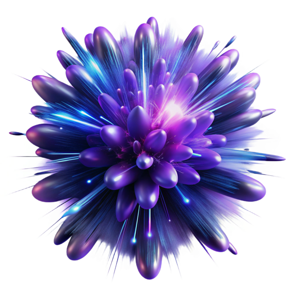 extraordinary distinctive A chaotic explosion of particles and light trails, in shades of deep blues and purples, backlit by a subtle, ambient glow, in a dynamic, abstract expressionism style png