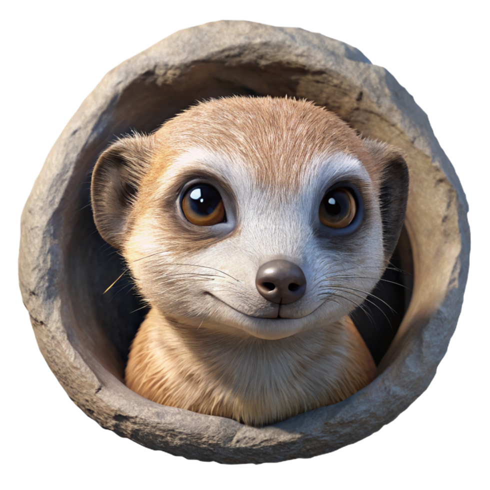 exquisite gothic A curious meerkat peering out from its burrow in the scorching desert sun, its fur detailed and textured, in a photorealistic style original png