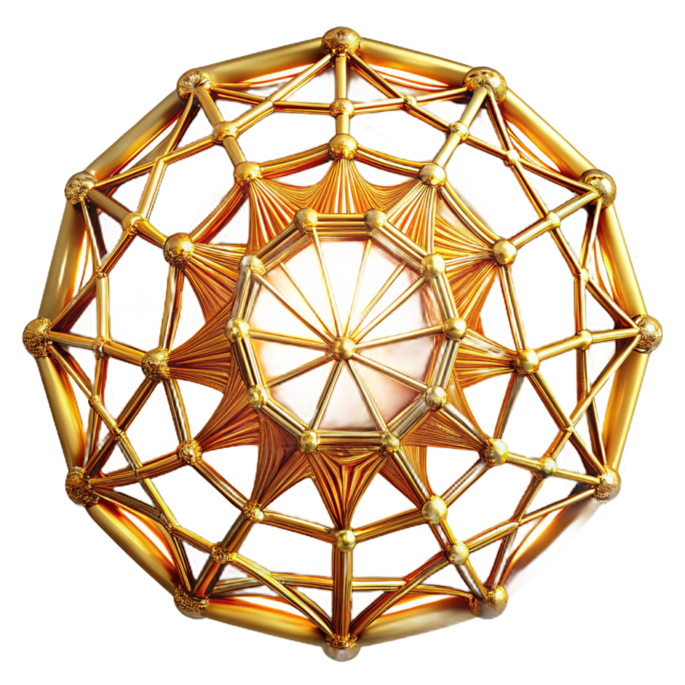 stunning ethereal geometric An intricate web of interwoven golden threads, illuminated by a warm, ethereal glow, Art Deco style precision png