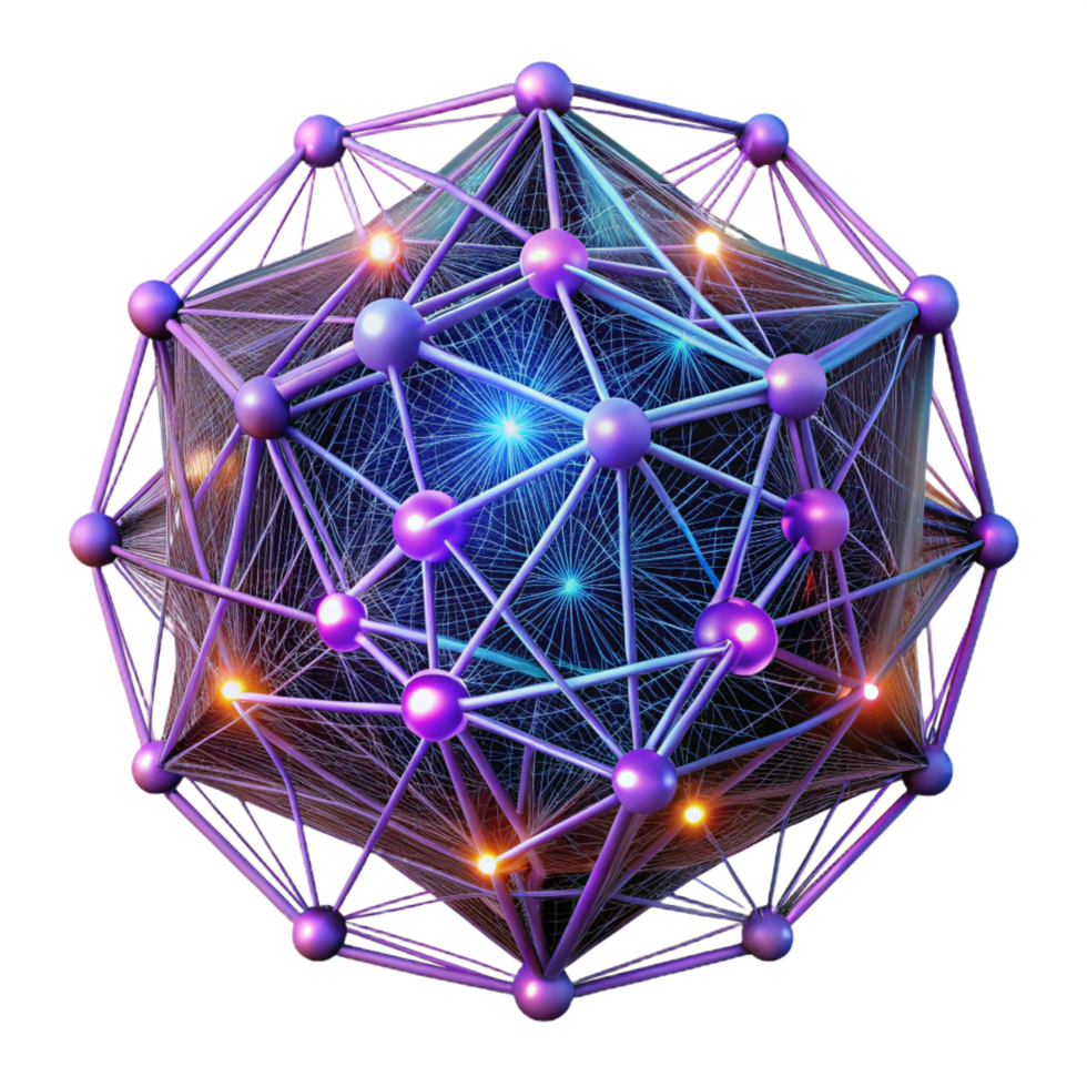 serene sought after An intricate web of interconnected lines and dots, forming a complex, abstract pattern, illuminated by a bright, neon glow, in a futuristic, data visualization style png